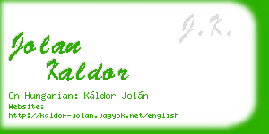 jolan kaldor business card